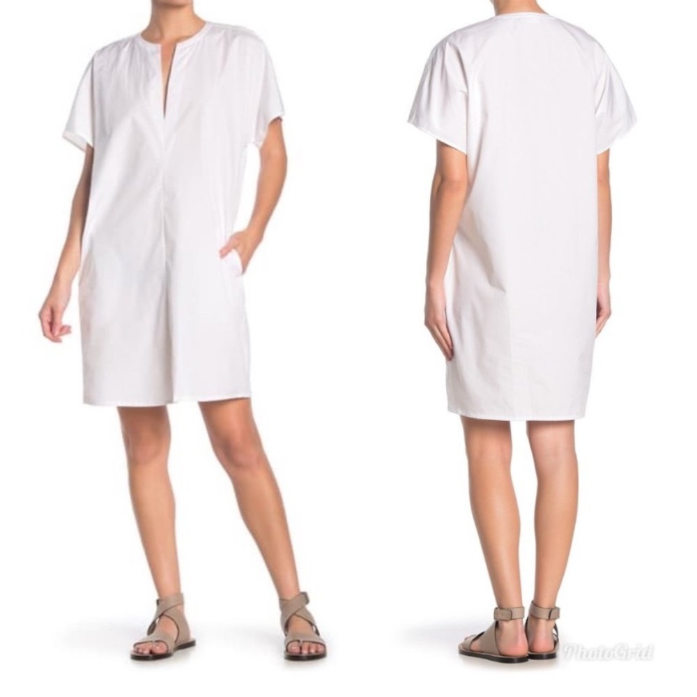 Vince Dress Womens S Oversized Cotton Popover Shift Pockets Minimalist White